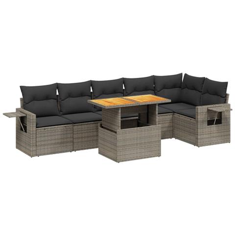 Set Divani Da Giardino 7 Pz Con Cuscini Grigio In Polyrattan - Foto 2