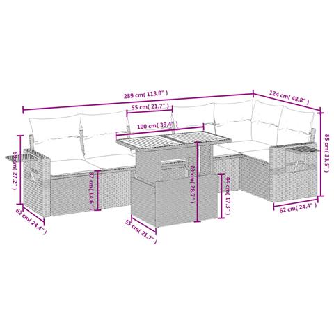 Set Divani Da Giardino 7 Pz Con Cuscini Grigio In Polyrattan - Foto 3