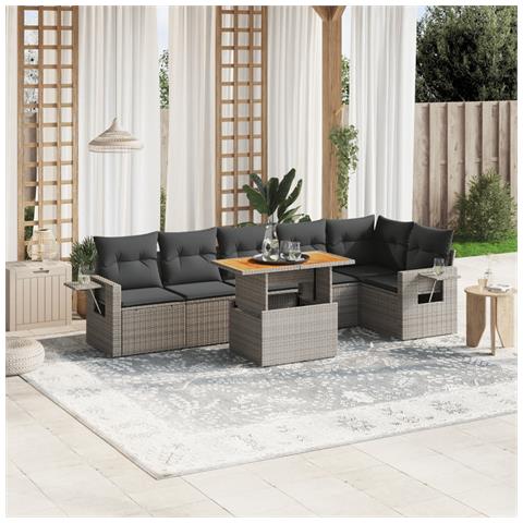 Set Divani Da Giardino 7 Pz Con Cuscini Grigio In Polyrattan - Foto 1
