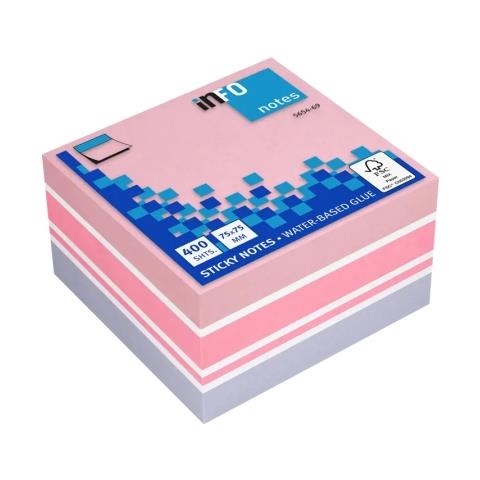 Info Cubo Da 400 Foglietti Adesivi 75 X 75 Mm - Certificato Fsc? - Colori Viola, Rosa Pastello, Rosa Brilla - Foto 1