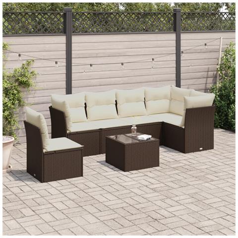 Set Divani Da Giardino 6 Pz Con Cuscini Marrone In Polyrattan - Foto 1