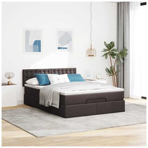 Struttura Letto Pouf Con Materasso 140x200 Cm In Tessuto - Foto 3