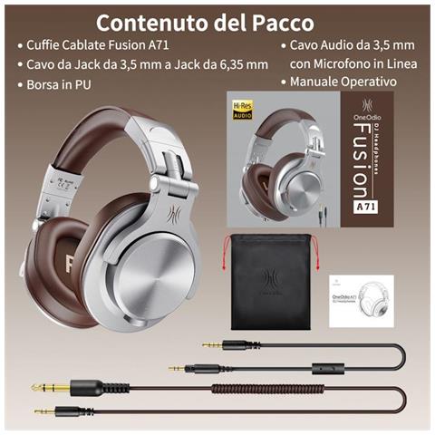 A71 Hi-Res Cuffie DJ Cablate Audio Stereo Silver /Brown - Foto 2
