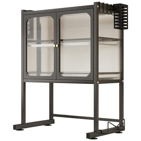 Scaffale Credenza Porta Microonde Con Vetrinetta In Metallo Nero 57x37x76cm - Foto 2