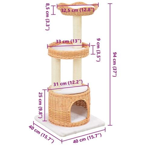 Lusso Casadino -  Albero Per Gatti Con Tiragraffi In Legno Di Salice Naturale - Foto 7