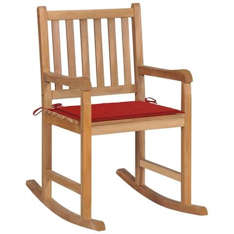 Sedia A Dondolo Con Cuscino Rosso In Massello Di Teak - Foto 2