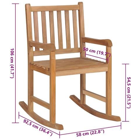 Sedia A Dondolo Con Cuscino Rosso In Massello Di Teak - Foto 8