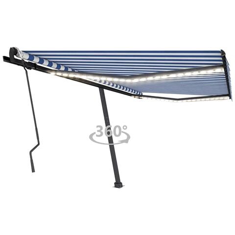 Tenda Da Sole Retrattile Manuale Con Led 450x300cm Blu E Bianca - Foto 2