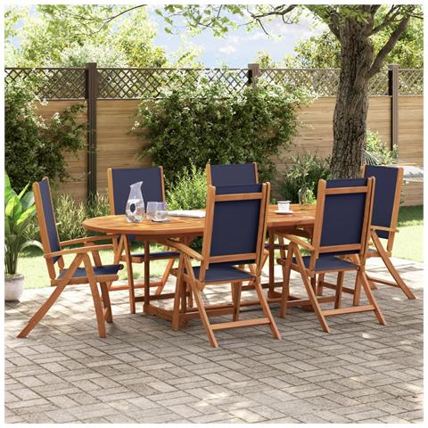 Sedie Da Giardino Pieghevoli 6 Pz Massello D'acacia E Textilene - Foto 8