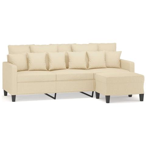 Divano a 3 Posti con Poggiapiedi Crema 180 cm in Tessuto - Foto 1