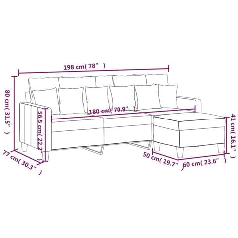 Divano a 3 Posti con Poggiapiedi Crema 180 cm in Tessuto - Foto 7