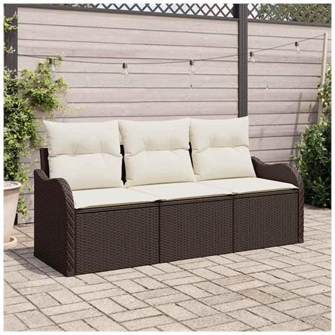 Set di divani da giardino  3 pezzi con cuscini in rattan marrone, Divano da giardino  a 2 posti con spazio di stoccaggio e cuscini in rattan marrone - Foto 2