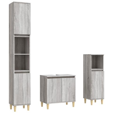 Set Mobili da Bagno 3 pz Grigio Sonoma in Legno Multistrato - Foto 1