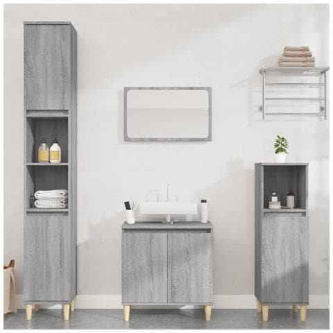 Set Mobili da Bagno 3 pz Grigio Sonoma in Legno Multistrato - Foto 2