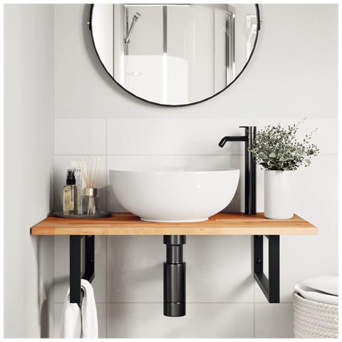 Ripiano A Parete Per Lavabo In Acciaio E Massello Di Acacia - Foto 2