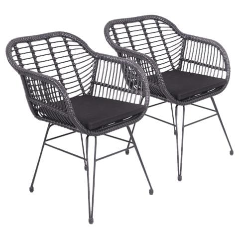 Set Di 2 Poltrone In Rattan Sintetico Nero Con Cuscini Cinta - Foto 1