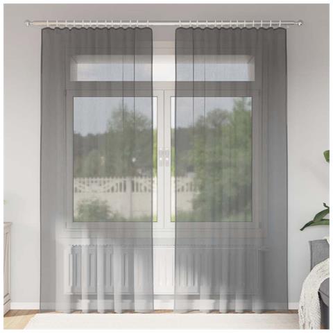Tende in Voile con Tasche per Aste 2 pz Grigio Scuro - Foto 2