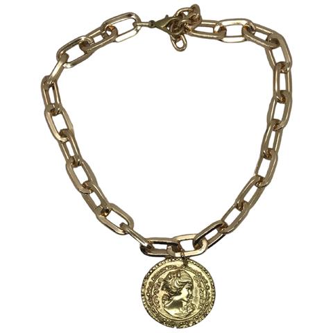 Collana Andro In Catena Rettangolare In Oro E Moneta - Foto 1