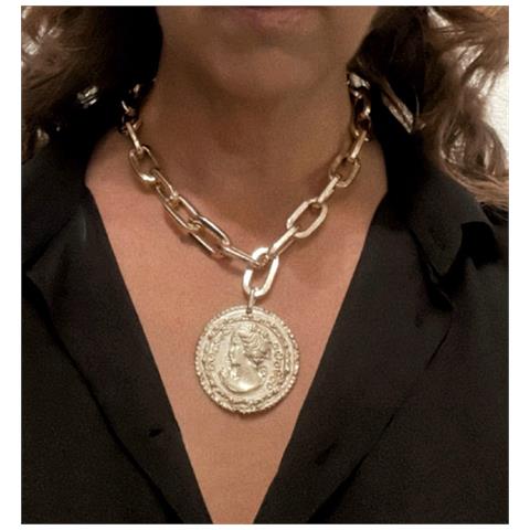 Collana Andro In Catena Rettangolare In Oro E Moneta - Foto 2