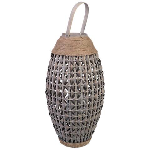 Lanterna In Bambù E Legno Con Portacandele In Vetro D29x55h Cm - Foto 1