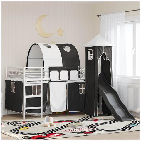 Struttura del letto loft per bambini Bianco e Nero Metallo - Foto 2