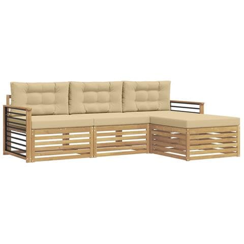 Set di divani da esterno 4 pcs Bianco e Beige Poliestere - Foto 1