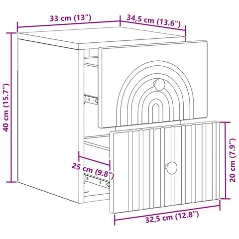 Mobiletto da notte a muro 2 pcs Legno antico 33 x 34,5 x 40 cm - Foto 9