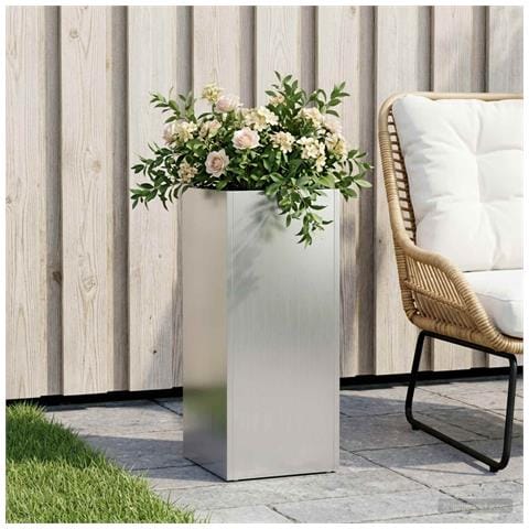 Vaso da giardino Argento 20 x 20 x 50 cm Acciaio zincato - Foto 2