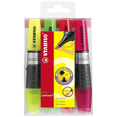 LUMINATOR - Evidenziatore - lunga durata e doppio tratto (2 + 5 mm) - Astuccio da 4 - Colori assortiti - Foto 1