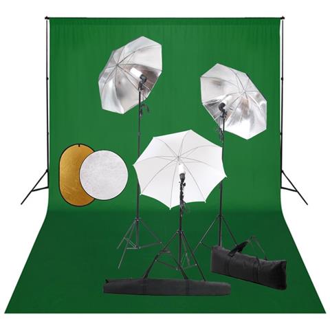 Kit Studio Fotografico con Luci Ombrelli Fondale e Riflettore - Foto 1