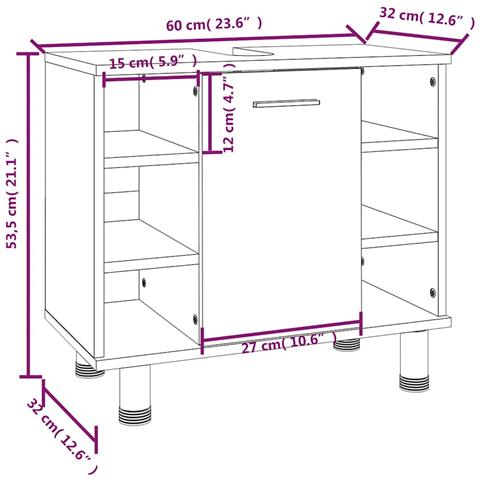 Armadietto Bagno Rovere Fumo 60x32x53,5 Cm In Legno Multistrato - Foto 2