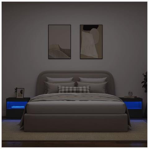 Comodini Con Luci Led 2pz Neri 50x40x45 Cm - Foto 3