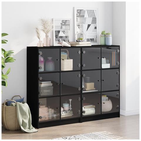 Libreria Con Ante Nera 136x37x109 Cm In Legno Multistrato - Foto 3