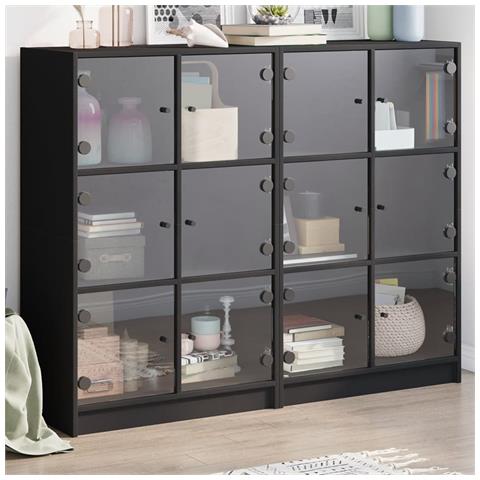 Libreria Con Ante Nera 136x37x109 Cm In Legno Multistrato - Foto 1