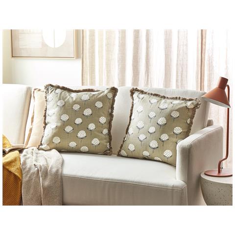 Set Di 2 Cuscini Psilotales Cotone 45 X 45 Cm Beige Trama Floreale - Foto 1
