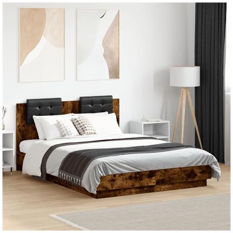 Giroletto Con Testiera E Led Rovere Fumo 120x190 Cm - Foto 1