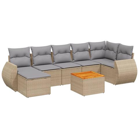 Set Divano Da Giardino 8 Pz Con Cuscini Beige In Polyrattan - Foto 2