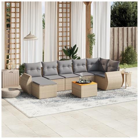 Set Divano Da Giardino 8 Pz Con Cuscini Beige In Polyrattan - Foto 1