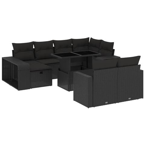 Set Divani Da Giardino 11 Pz Con Cuscini In Polyrattan Nero - Foto 2