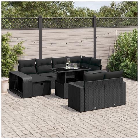 Set Divani Da Giardino 11 Pz Con Cuscini In Polyrattan Nero - Foto 1