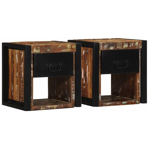 Comodini 2 Pz Multicolore 40x35x40cm In Legno Massello Recupero - Foto 1