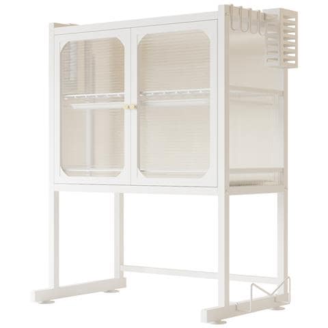 Scaffale Credenza Porta Microonde Con Vetrinetta In Metallo Bianco 57x37x76cm - Foto 2