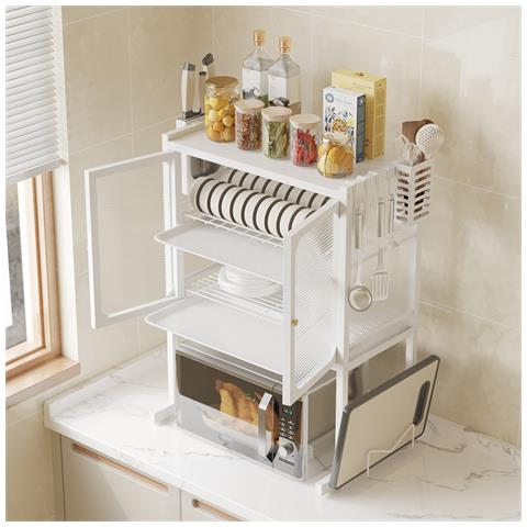 Scaffale Credenza Porta Microonde Con Vetrinetta In Metallo Bianco 57x37x76cm - Foto 1