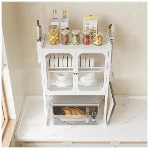 Scaffale Credenza Porta Microonde Con Vetrinetta In Metallo Bianco 57x37x76cm - Foto 5