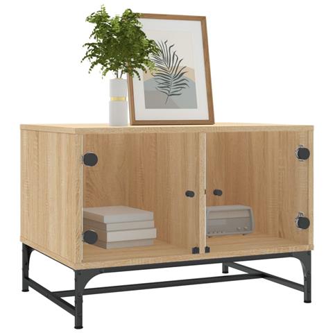 Tavolino Salotto Con Ante In Vetro Rovere Sonoma 68,5x50x50 Cm - Foto 2