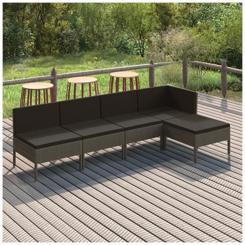 Set Divani Da Giardino 5 Pz Con Cuscini In Polyrattan Grigio - Foto 8