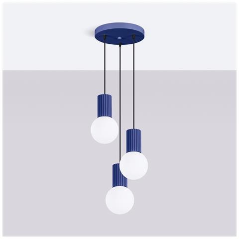 Sollux Lighting Lampada A Sospensione Halo 3p Ultramarine Sl.1740 - Moderno Lampada A Sospensione Oltremare 125x25x25 Cm - Foto 2