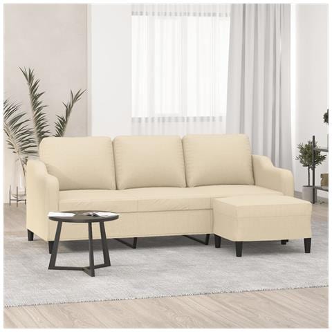 Divano a 3 Posti con Poggiapiedi Crema 180 cm in Tessuto - Foto 2