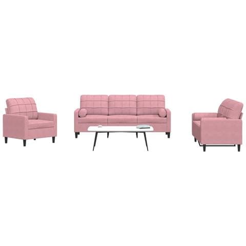 Set di Divani 3 pz con Cuscini e Rinforzi rosa in Velluto - Foto 2