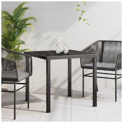 Tavolo da giardino  Nero 80x80x73 cm in vetro temperato - Foto 2